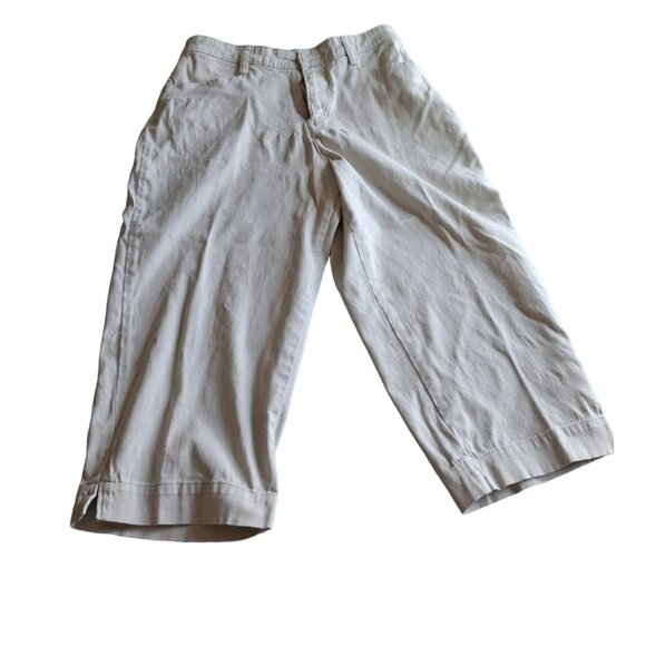 Lee Women Capri Chino Pants Size 10 Khaki Wide Leg Flat Front Preppy Classiccore - Picture 1 of 7